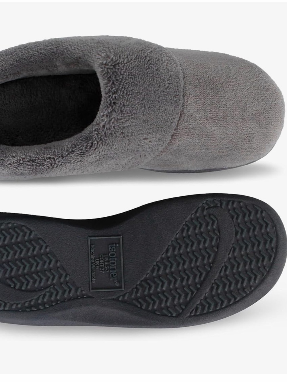 isotoner Plush Cozy Slip-On Slippers - Gray